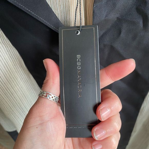 BCBG Maxazria NWT "Joe" Black White Stripe Blouse Size Medium, MSRP $228 - Picture 5 of 11